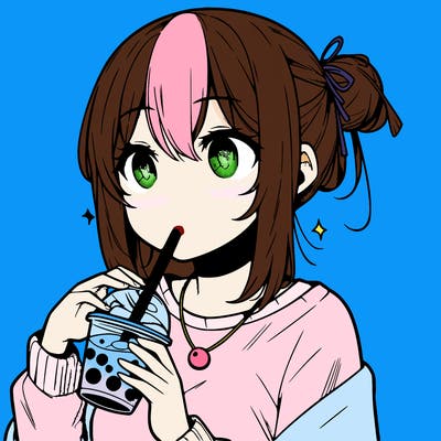 manga character drinking boba
