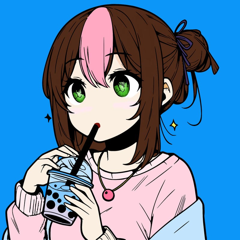 manga character drinking boba