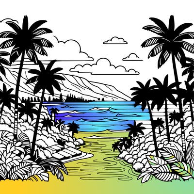 view of the ocean in hawaii lots of palm trees and beautiful view