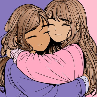 realistic two girls hugging