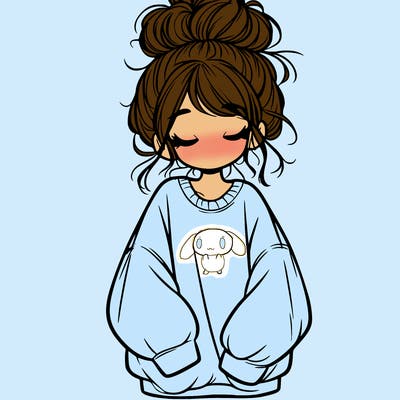 girl with baggy sweatshirt and messy bun