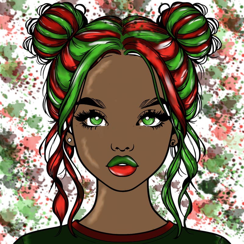 realistic girl with two buns in hair and lips