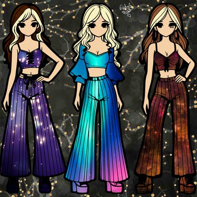 girls with flare pants and crop tops realistic