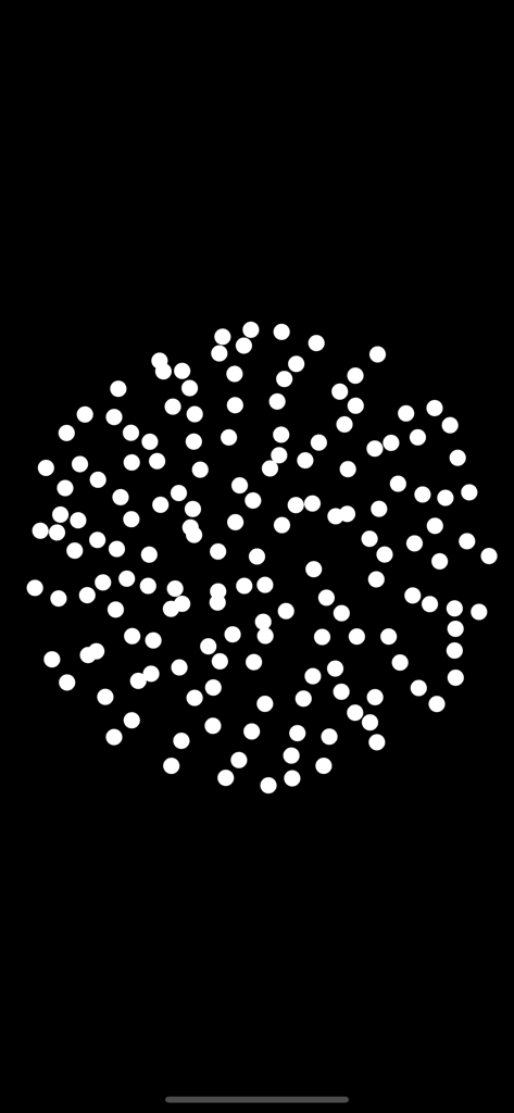 A circular cluster of white dots on a black background used for vestibular rehabilitation exercises.