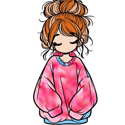 girl with baggy sweatshirt and messy bun