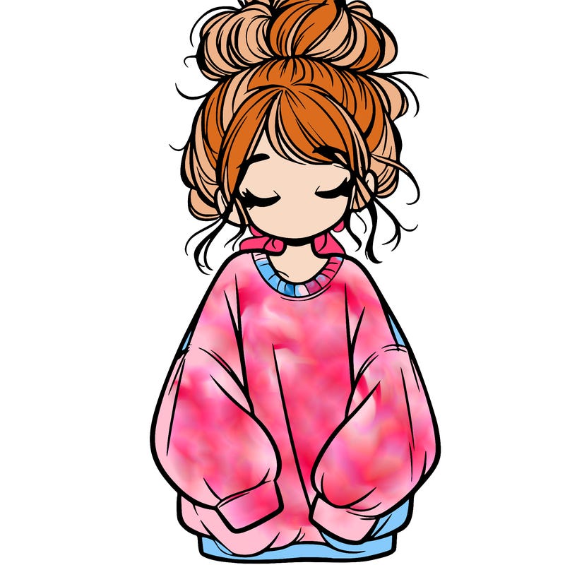 girl with baggy sweatshirt and messy bun