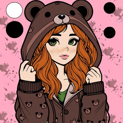 realistic girl in a animal pjs hoodie