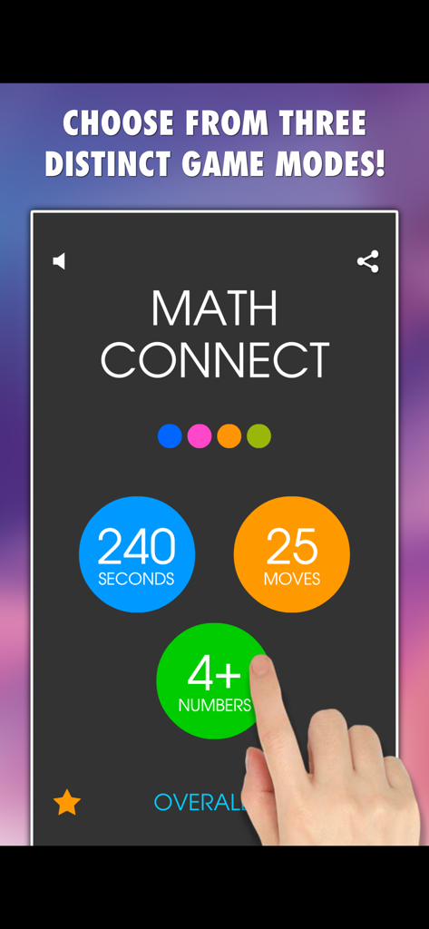 Math Connect PRO - Math Connect PRO app screen showing the three game modes: 240 Seconds, 25 Moves, and 4 plus Numbers.