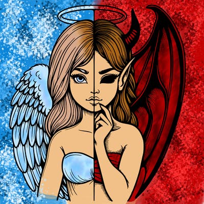 realistic angel half demon