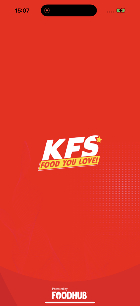 Kfs Fast Food - Pantalla de bienvenida de la aplicación Kfs Comida Rápida con el logo y el eslogan