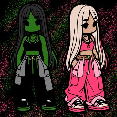 girl in baggy pants crop top and long hair