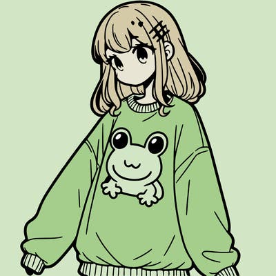 girl wearing frogging sweatshirt