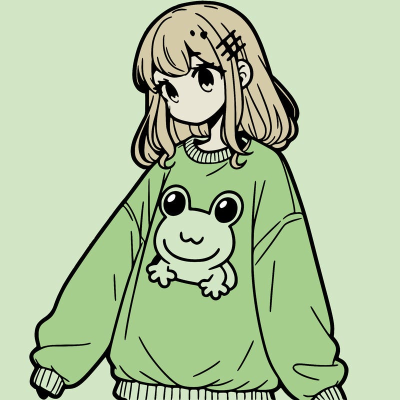 girl wearing frogging sweatshirt
