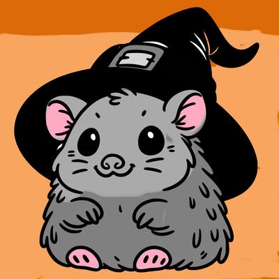 a possum wearing a witch hat