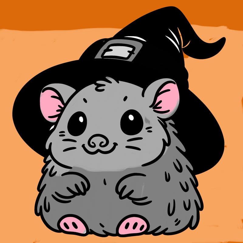 a possum wearing a witch hat