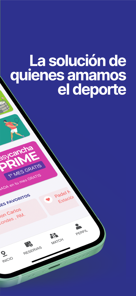 easycancha - Interface do aplicativo móvel para reserva de quadras esportivas no easycancha e assinatura prime