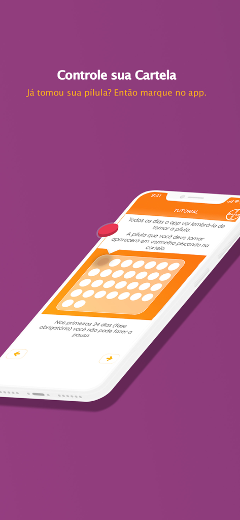 Yaz Flex - Yaz Flexアプリの避妊ピルパックを追跡するためのチュートリアルを示すスマートフォンの画面。