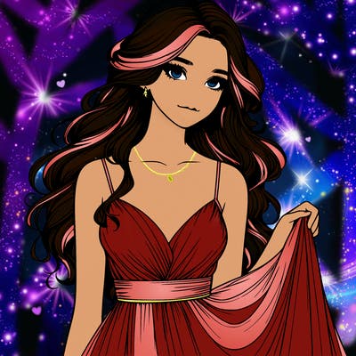 realistic girl in flowy silky prom dress