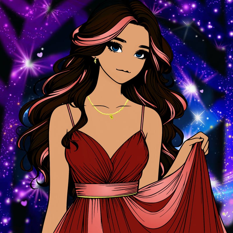 realistic girl in flowy silky prom dress