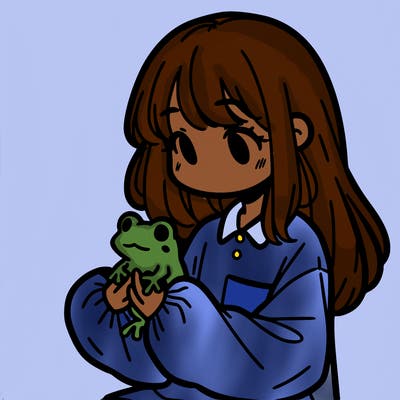 girl with long hair and a oversized shirt. and she is holding a frog