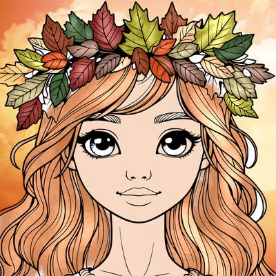 realistic girl with fall leaf crown