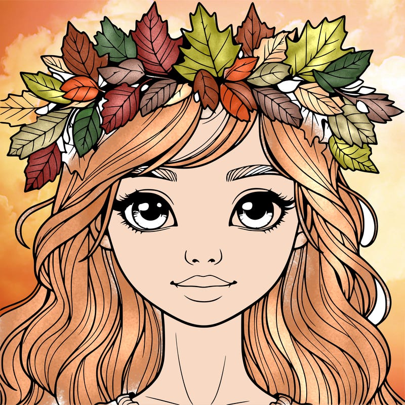 realistic girl with fall leaf crown