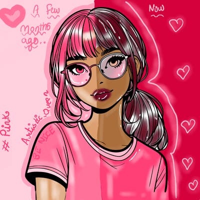 realistic girl with freckles and clear glasses