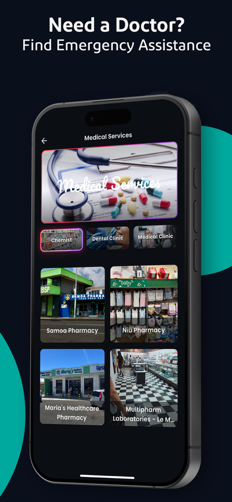 Discover Samoa - Directorio de servicios médicos y farmacias dentro de la aplicación Discover Samoa