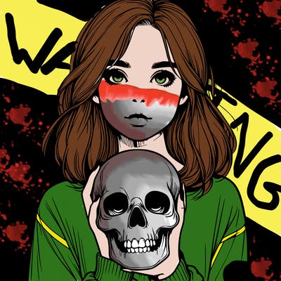 realistic girl holding a skull