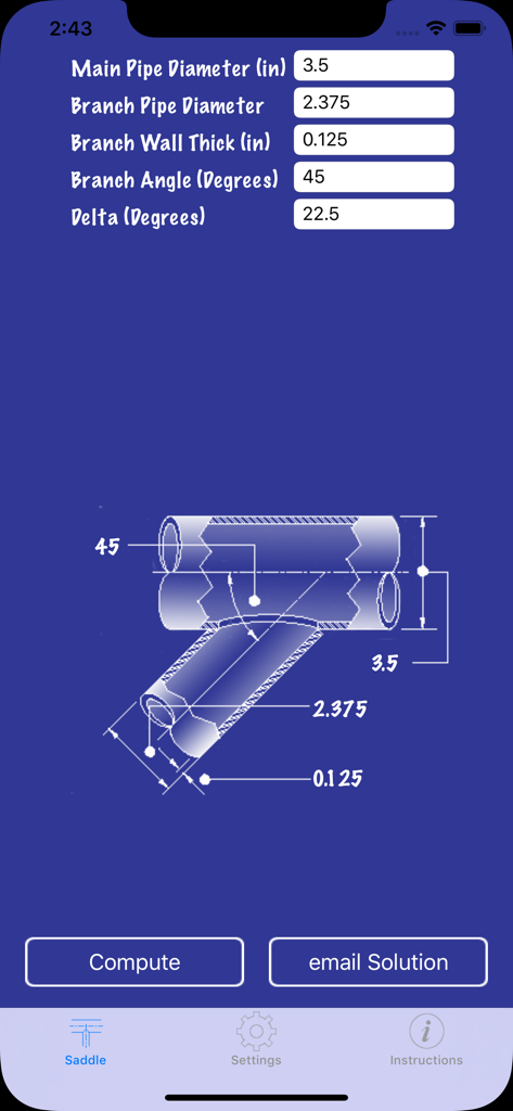Pipe Saddle Layout Calculator - Pipe saddle layout calculator interface showing measurement inputs and pipe diagram