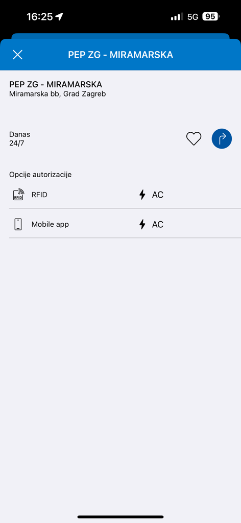 OneCharge HR - Detailed view of an electric vehicle charging station in Zagreb with authorization and charging types