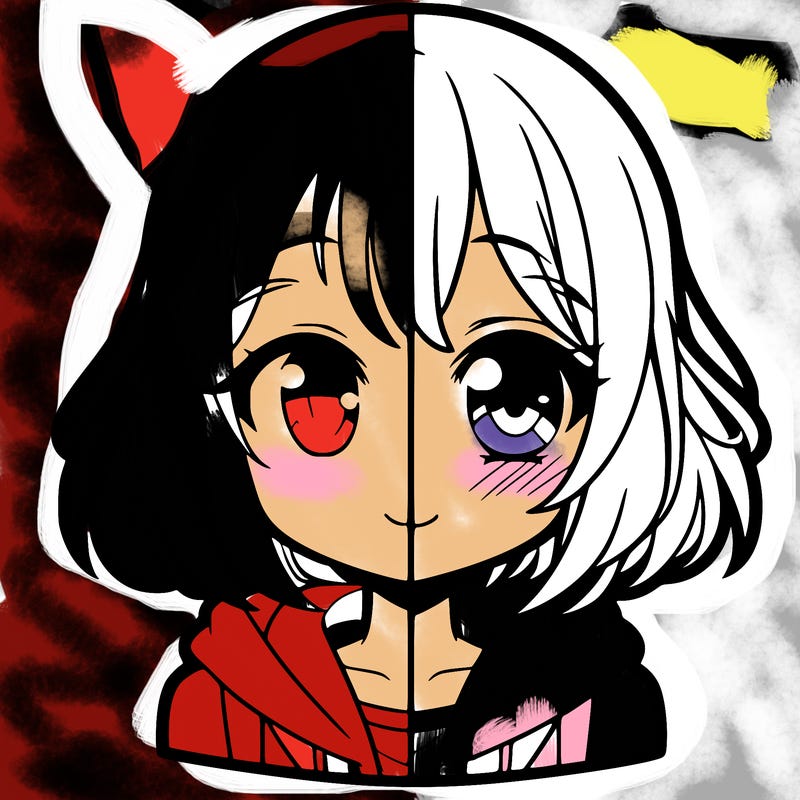 animated girl half anime