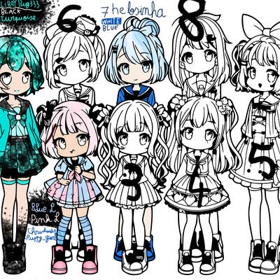 6 cute anime girls lined up