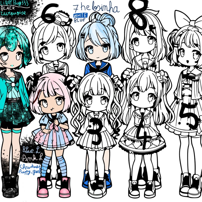 6 cute anime girls lined up