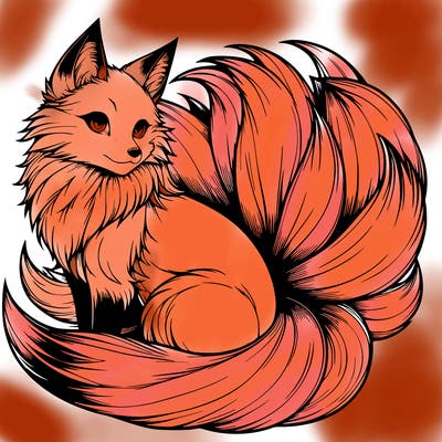 realistic detailed 9 tailed anime fox
