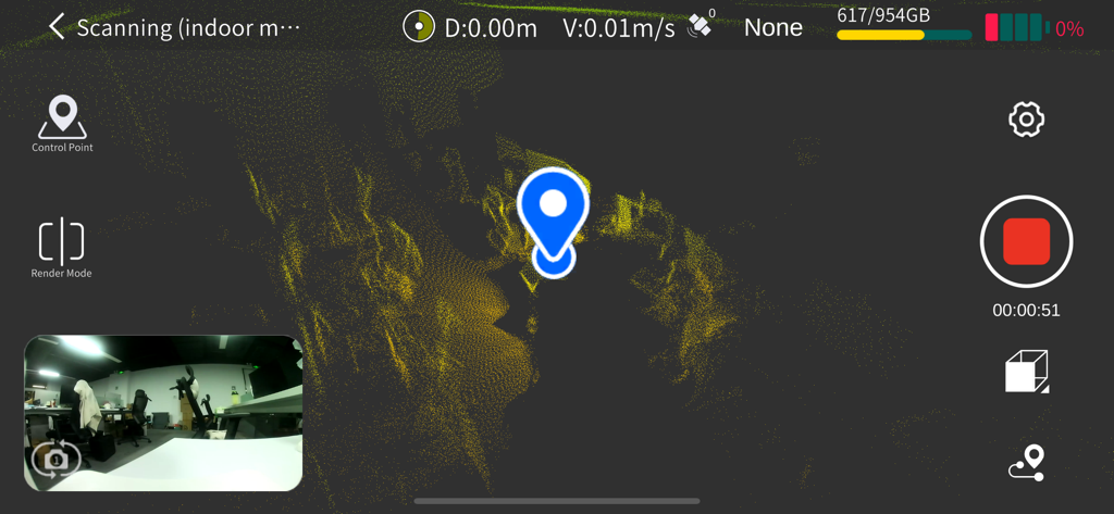 Real-time 3D point cloud data visualization in the LixelGO app during an indoor LiDAR scan