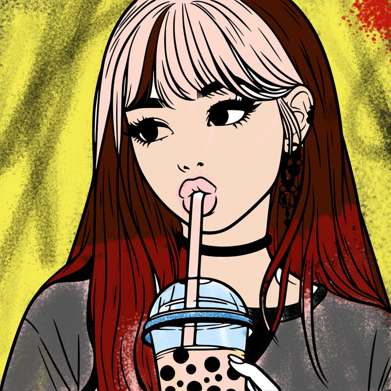 aesthetic realistic girl drinking boba
