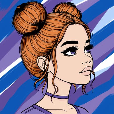 realistic girl with buns on the top of her head