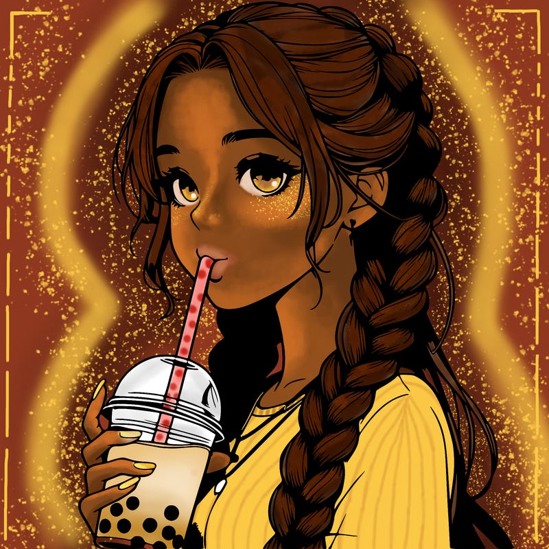 realistic girl with braided hair drinking boba