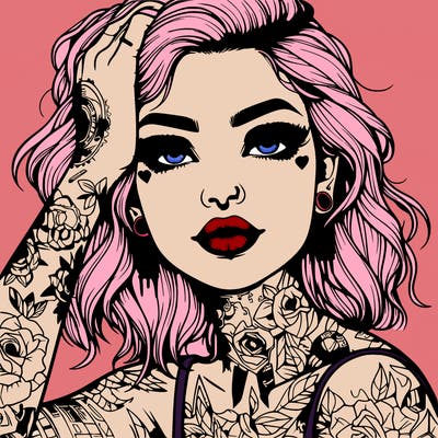 realistic girl with tattoos all over