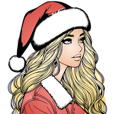 realistic girl in santa hat