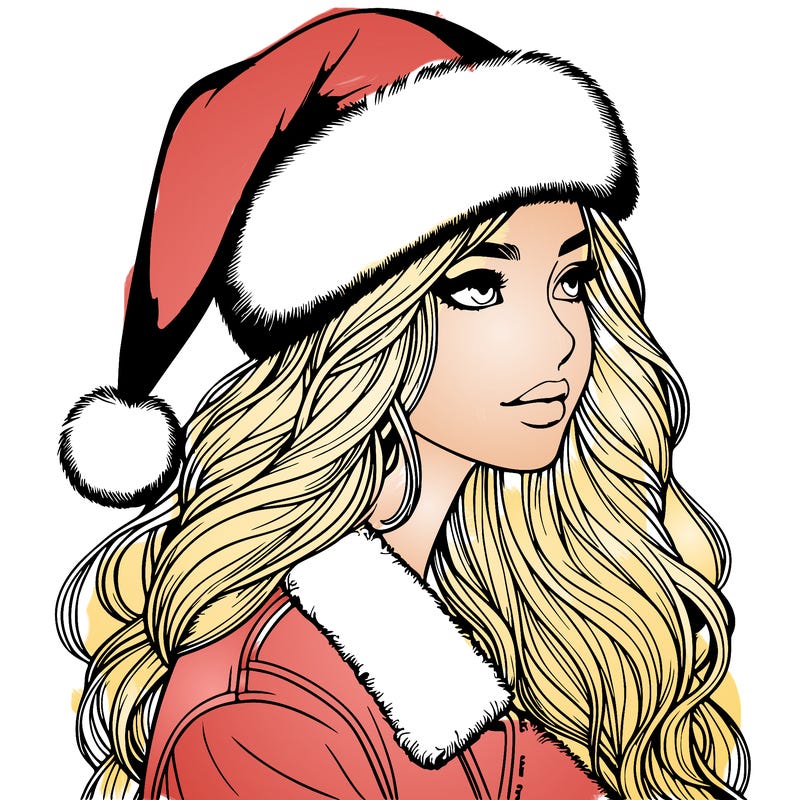 realistic girl in santa hat