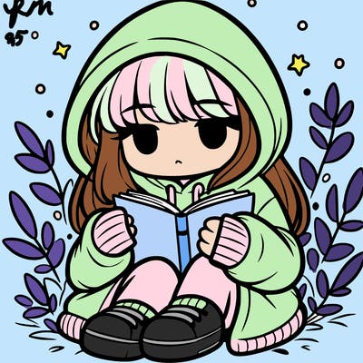 girl in oversized hoodie reading a book