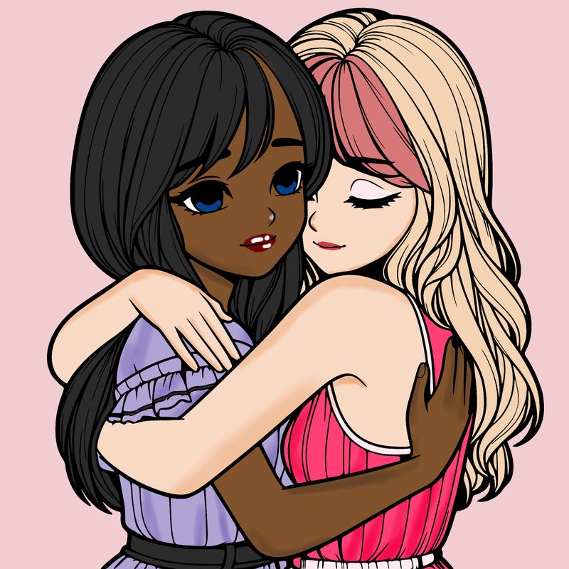 realistic girls hugging