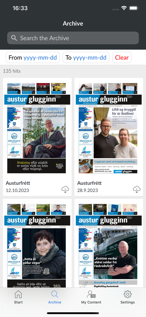 Austurglugginn/Austurfrétt - Digital archive of Austurglugginn regional newspaper issues in the mobile app