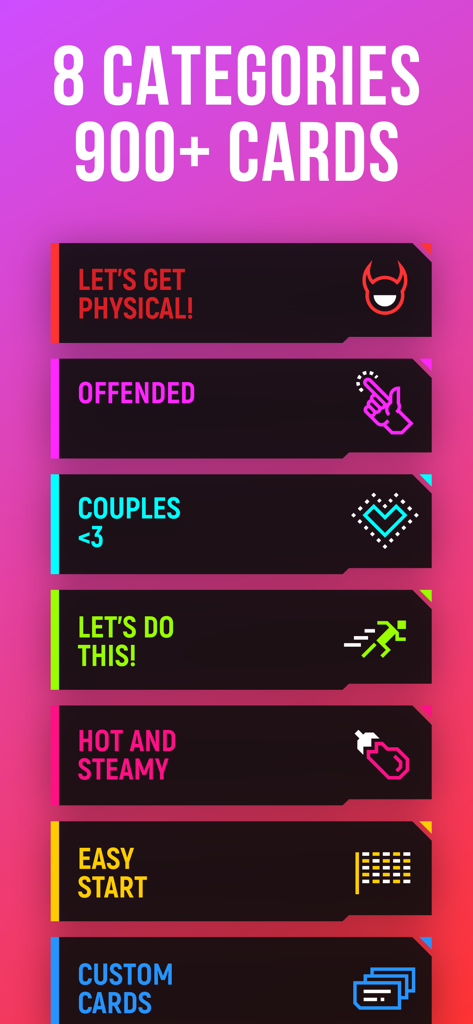 Truth Or Dare: Freaky Games - Menu showing eight game categories for the Truth or Dare Freaky Games app