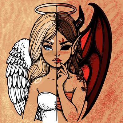 realistic angel half demon