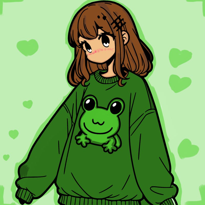 girl wearing frogging sweatshirt