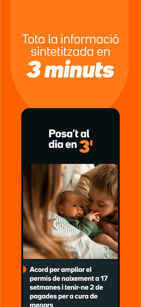 3CatInfo - Interface de l'application mobile 3CatInfo mettant en évidence la fonction de résumé rapide des actualités en trois minutes