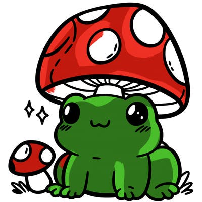 a cute frog with a mushroom hat